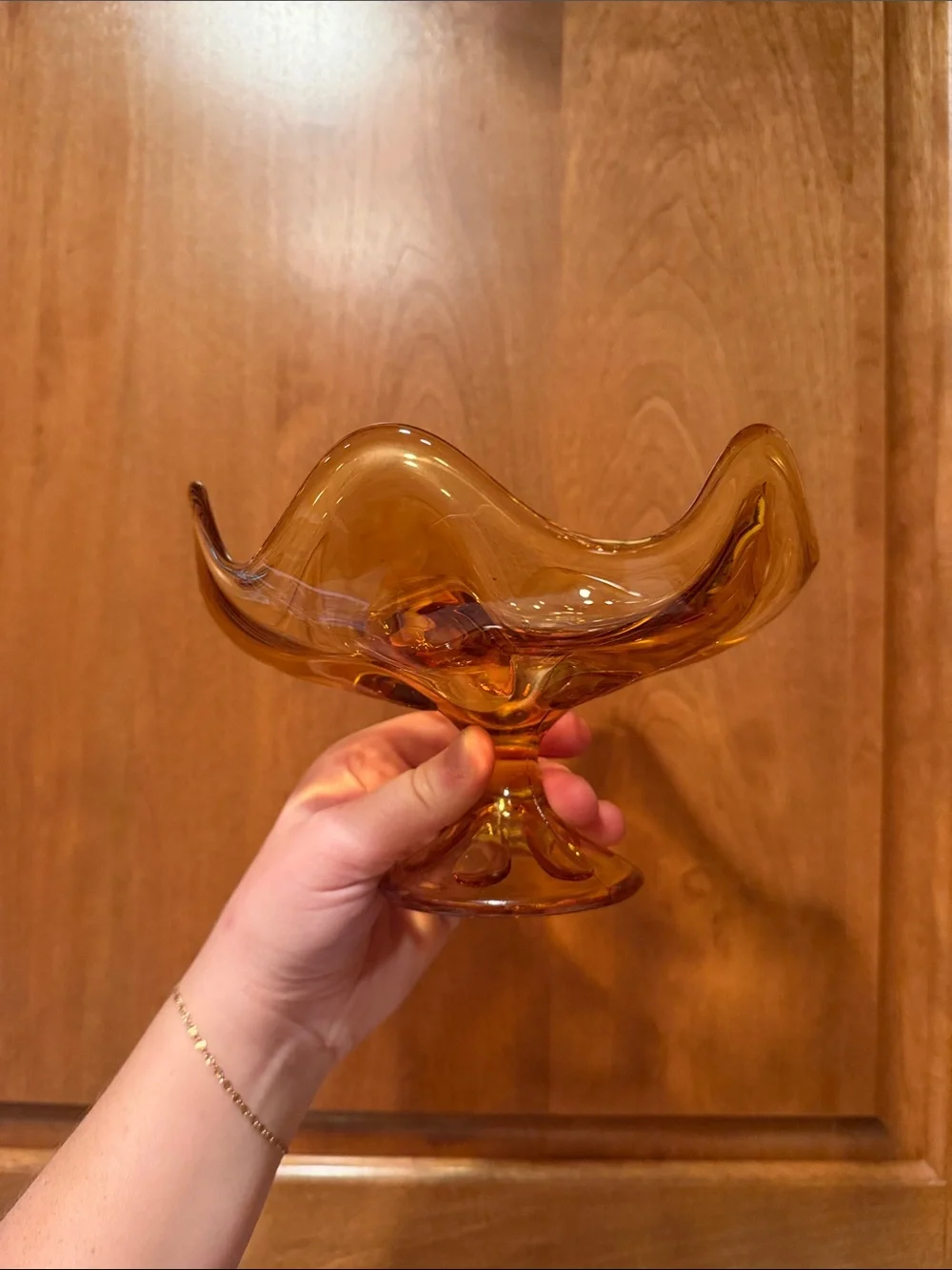 VTG Viking Glass Epic Amber Petal Footed Bowl Petal Base